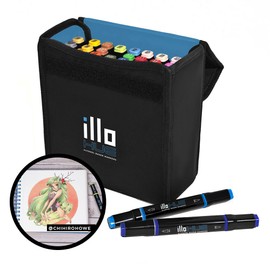 illo Sketchbook HUE Markers 36 Colors Double Ended Brush Tips with Portable Bag, Non Toxic, Blendable, permanent, Dual Brush Tip, Alcohol Based for Adult Coloring