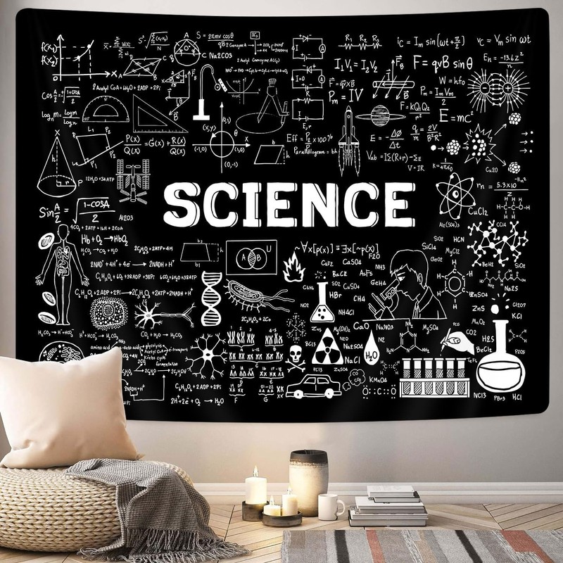 Science Tapestry Geometry Classroom Decor Poster, Black White Education Formulas