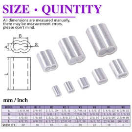 Swpeet 320Pcs 8 Sizes Aluminum Crimping Loop Sleeve Cable Ferrule Assortment Kit for Wire Rope and Cable or Anything Else Require Strong Cable