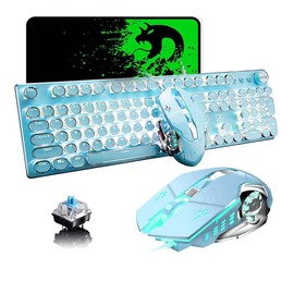 ziYOU LANG x LexonElec Gaming Keyboard and Mouse,Retro Steampunk Vintage Typewriter-Style Mechanical Keyboard with White LED Backlit,104-Key Anti-Ghosting Blue Switch Wired USB Metal Panel Round Keycaps boyfriend gift black friday wired mechanical - Colo