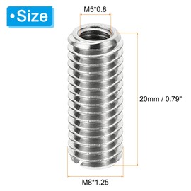 PATIKIL 10pcs Thread Adapter Sleeve Reducing Nut M8*1.25 Female to M5*0.8 Male Repair Insert Nut Screw Reducer Conversion Stainless Steel Fastener 20mm
