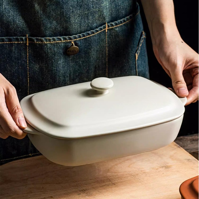 TUSIMI Ceramic Casserole Dish with Lid,33oz Covered Rectangular Baking Dish