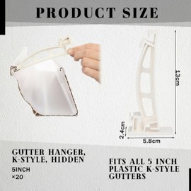 Geelin 10 Pack 5" Gutter Hangers K-Style Hidden Roof Gutter Support Bracket for Repairing Sagging, Traditional, Vinyl, White, Rain Downspout Parts and Accessories