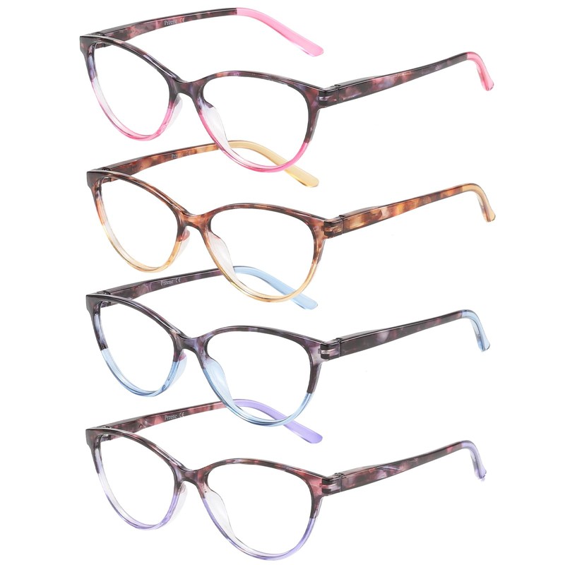 Przene 4 Pack Cat Eye Reading Glasses for Women Blue