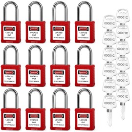 BOZZYS Lockout Tagout Locks,Red Loto Locks,Lock Out Locks Keyed Alike,12 Same Keys per Safety Lockout Padlock Set,for Lock Out Tag Out Kits Electrical(BD-GT01KA-12PCS)