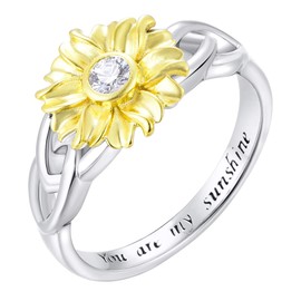 YL Sunflower Rings 925 Sterling Silver Cubic Zirconia Flower Leverback Jewelry for Women-size10