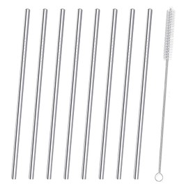 Stainless Steel Metal Straws Drinking - 8 Pcs Reusable Straws with Cleaning Brush - Straight Metal Straw 20oz Tumblers, Iced Coffee, Juice, Cold Beverages