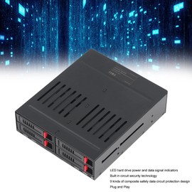 5.25" Mobile Rack Backplane, Hard Drive Enclosure Aluminum Trayless, 4 Bays Cage Chassis Built in Quiet Fan with Multiple Protections for External 2.5" HDD SSD, 9.5mm 12.5mm, SATA I/II/III