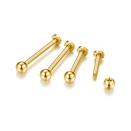 JSDDE 8 Pieces Labret Piercing Gold Set Lip Piercing Conch Piercing Helix Tragus Piercing Cartilage Earrings Stud Medusa Piercing Gold 6-12 mm, Stainless Steel