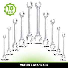 Der Erwachte Flare Nut Wrench Set, Standard & Metric, 10-Piece, 1/4" to 7/8'' & 8-21mm, CR-V Steel, Brake Line Wrench Set with Organizer Pouch