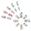 24Pcs Pink Flower Press on Nails Medium Square Fake Nails