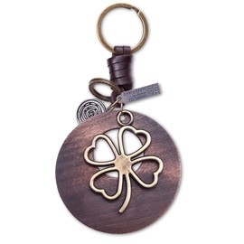 AuPra 4 Leaf Clover KeyChain Gift Women & Men Leather Lucky KeyRing Home Car Door Keys Holder Ladies Good Luck Present