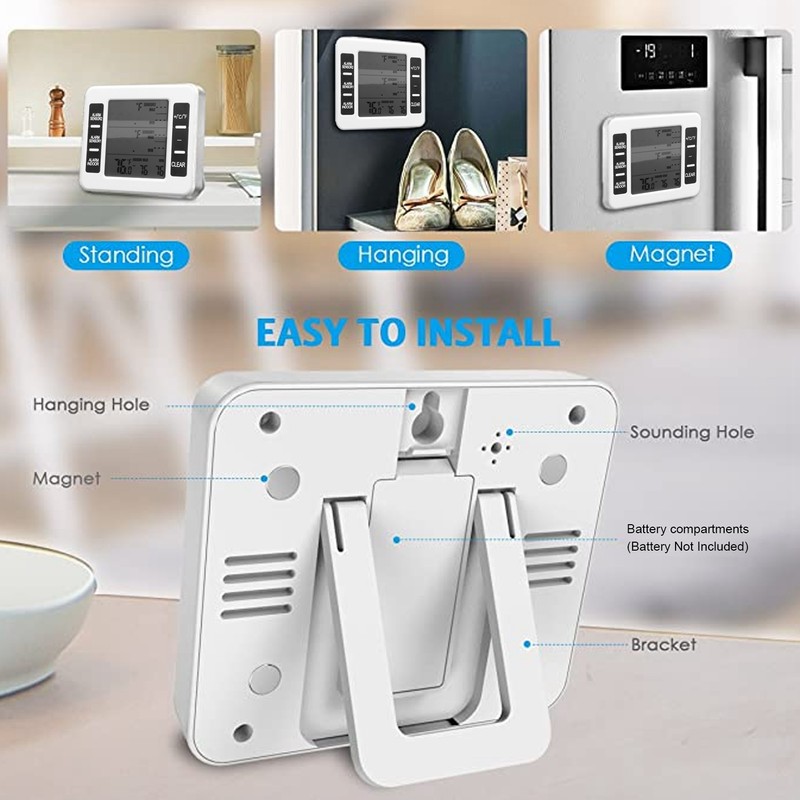 Refrigerator Thermometer Wireless Sensor Temperature Monitor with Audible Alarm for