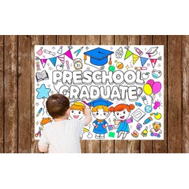 Graduation Coloring Poster Tablecloth for Preschool Graduation Decorations 2025, PRE K Grad Decorations Gifts, 40 X 30 Inches Coloring Banner for Kids Preschoool Grad Party Favor Supplies 1HHBZ