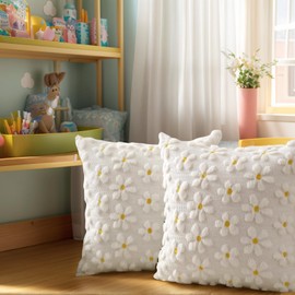 OuMaiFeng 2 Daisy Cushion Covers 45 x 45 cm, Decorative Cushion for Living Room, Room Decoration Aesthetic - High Quality and Durable Made of Polyester, Machine Washable, Easy to Put On