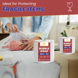 Chef Royale 300mm x 20m Bubble Wrap - Made in UK Premium Quality Bubble Wrap Roll for House Moving, Shipping Storage & Packaging Essentials - Durable Protective Air Bubble Wrap (300mm x 20m)