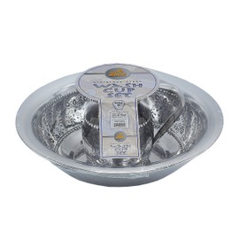 Stainless Steel Netilat Yadayim Set – Medium 5.5” Floral Pattern, Dual Handle Cup with Matching Bowl - Rust, Break and Crack Proof Negel Vasser Set - Judaica Gift Collection by The Kosher Cook