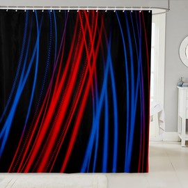 Feelyou Red Blue Stripes Bathroom Shower Curtain Set 72"x84" Ombre Red Blue Black Shower Curtain Children Abstract Bath Curtain Modern Art Bathroom Accessories