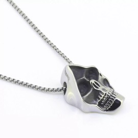 Unbranded Stainless Steel 316 Oxidized Skull  Dog Tag Pendant No-Tarnish Lifetime