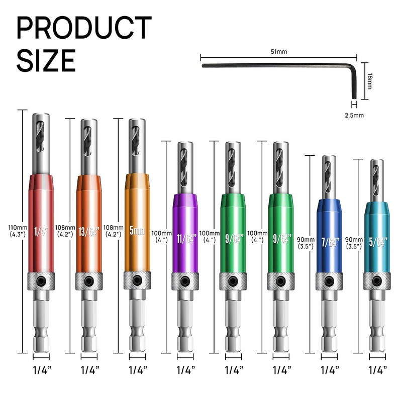 Canitu 17Pcs Colorful Self Centering Drill Bit Set 1/4" Hex