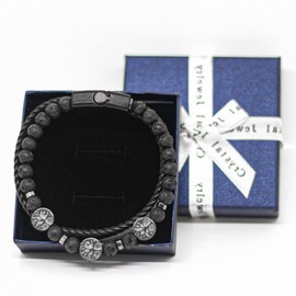 JUZICHEN 21 cm Men's Bracelet, Leather Bracelet, Rosary Bracelet, Cross, Men's Bracelet, Black Brown, Bracelet, Men's Bracelets, Jewellery Gifts for Men, Boys, Men, Leather Stone