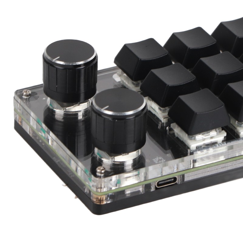 Programmable Macro Keyboard 2 Knobs Blue Switch Black 12 Keys
