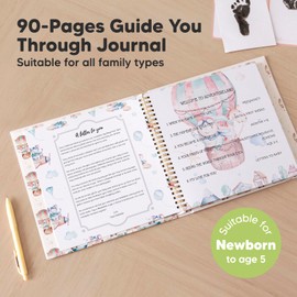 First 5 Years Baby Memory Book Girl, Boy - 90 Pages Hardcover First Year Milestone Keepsake Book, Newborn Scrapbook for New Parents, Minimalist Photo Album Journal, Gift for Baby Shower(AdventureLand)