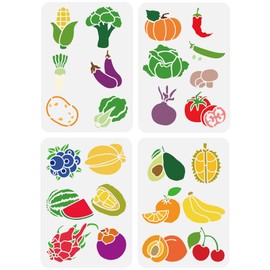 FINGERINSPIRE 4PCS Various Fruits and Vegetables Painting Stencil 21x29.7cm Reusable Farm Vegetable Fruits Template Pumpkin Tomato Chili Carrot Banana Watermelon Peach Pear Stencil for Painting