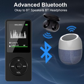 MP3 Player with Bluetooth, Portable 32GB MP3 Music Players with Speaker, Supports Alarm Clock, FM Radio, Recording Function, Up to 128GB Memory Storage, Earphones Included