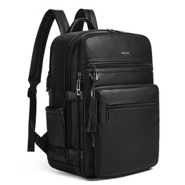 Shrrie Laptop Backpack for Women,Vegan Leather Backpack Work Computer Backpacks fits 16" Laptop,Water Resistant Teacher Nurse Casual Daypack for Weekender Camping Travel,Two-toned Black