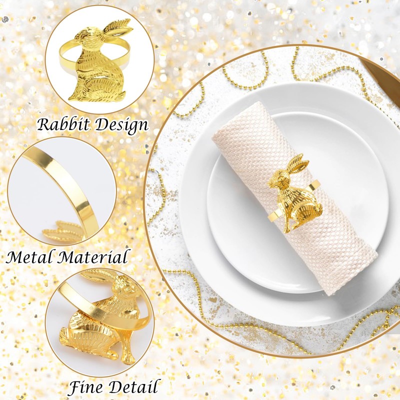 12 PCS Napkin Rings Set, Easter Bunny Dinner Napkin Buckle