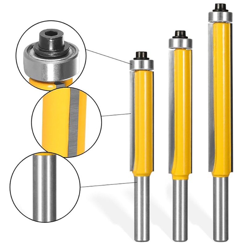 Gasea 3pcs 8mm Shank Top Bearing Flush Trim Router Bits