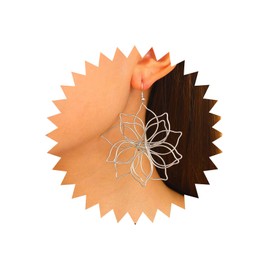 TseenYi Large Lotus Flower Earrings Gold Hollow Flower Earrings Large Lotus Dangle Earrings Vintage Giant Floral Earrings Exaggerated Flower Drop Earrings Statement Metal Earrings, Zinc