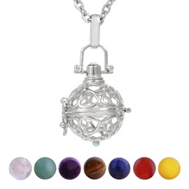 Morella Ladies' Necklace 70 cm Stainless Steel with Charm and 7 Gemstone Chakra Beads, In Gift Bag, Stainless Steel