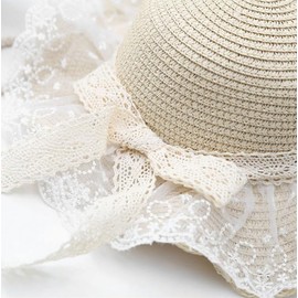 LYING Straw Hat, Kids Hat, Straw Hat, Girls, Wide Brim, Sun Hat, Summer, Kids, Girls, Stylish, Lace, Ribbon Included, Blackout, Sunscreen, Small Face Effect, UV Protection, UV Protection, Hat, Girls,
