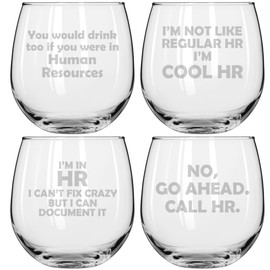 MIP Set of 4 Wine Glass for Red or White Wine Gift HR Human Resources Collection (16 oz Stemless)