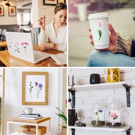 Lusofie 80 Pieces Retro Flower Stickers Set, PET Transparent Flower Stickers for Scrapbooking Planner Journaling Wrapping DIY Crafts Cards Album Water Bottles Phone Cases Laptops