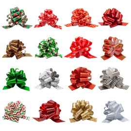 Cloison 16 PCS Christmas Pull Bows, 5” Xmas Christmas Wrap Ribbon Pull Bows, Colorful Christmas Bows for Gift Wrapping, Wine Bottles, Basket Decorations, Bouquets, and Hampers