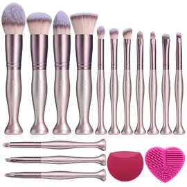 BS-MALL Juego de brochas de maquillaje para base sintética de alta calidad, correctores, sombras de ojos, maquillaje, 14 piezas, con esponja de...    