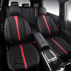 CAR PASS Leather Mesh Car Seat Covers Full Set, 3D Foam Breathable Luxury Mesh Leather Seat Covers Full Set, Universal Fit for Cars Trucks SUV, Airbag Compatible, Anti Slip Seats 5 Black Red