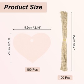 sourcing map 100Pcs Kraft Paper Gift Tags with String, 2.2 x 2.6 Inch Blank Hanging Labels Heart Shape Paper Labels Pink Gift Tags for Price Tags, Christmas, DIY Crafts