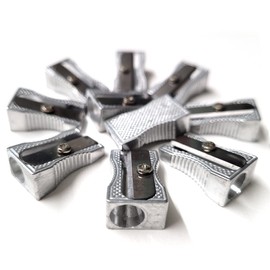 Single Hole Metal Pencil Sharpener Value Pack of 10 – One Hole Wedge Shape Aluminium Sharpener. Ideal for Office and School Classroom – by Essential Arts