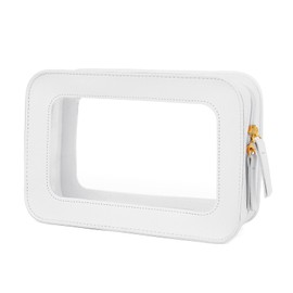 Muka Clear Makeup Bags, TSA Approved Toiletry Bag with Zipper, Carry-on Travel Essentials, Clear Cosmetic Bags-White