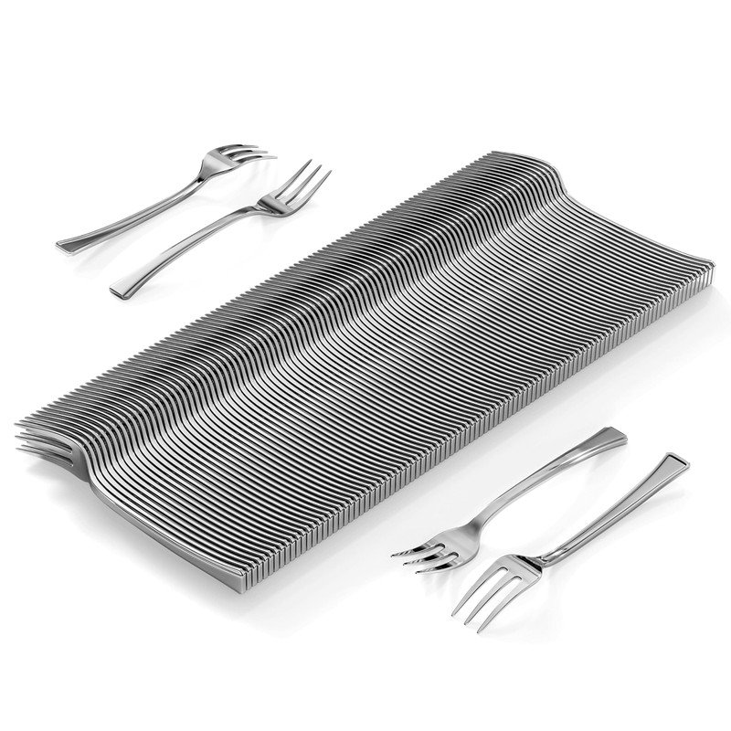 Exquisite Plastic Mini Forks 100CT Premium Quality Silverware Silver Look