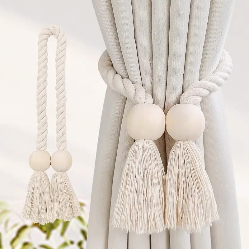2 Pack Magnetic Tassels Curtain Tiebacks,Decorative Rope Holdbacks for Curtains