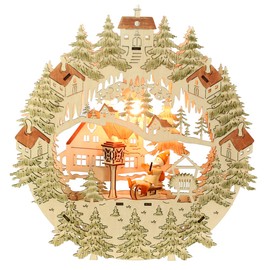 Wichtelstube-Kollektion Illuminated Window Decoration Santa Claus on Sleigh Christmas Decoration for Window Wooden 29.5 x 5 x 30 cm Window Decoration Christmas