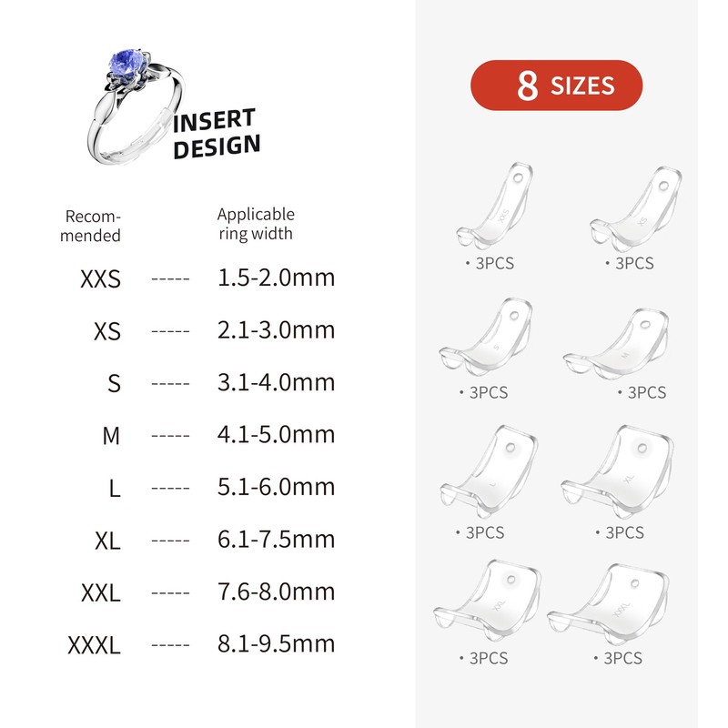 Invisible Ring Size Adjusters Set for Loose Rings,24 Pack-8 Sizes,Ring