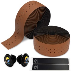 TOPCABIN 2 Rolls Bicycle Handlebar Tapes Camouflage Series Comfort GEL Road Bike Handlebar Tape Bike Bar Tape with Reflective Bar Plugs ((PU a pair) Brown)