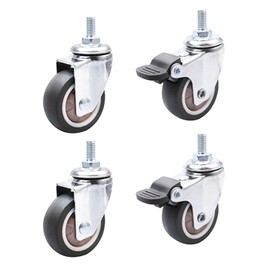 Swivel Castors for Furniture, M8 Furniture Castors, Small, 2 Wheels with Brakes and 2 Without Brakes, 360° Rotatable, Non-Slip Rubber Castors for Indoor Outdoor Furniture (2 Inches)