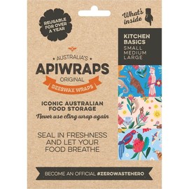 APIWRAP "Basics Pack /3 different size S+M+L/Kookery / Reusable Beeswax Food Storage Wraps/Organic Product